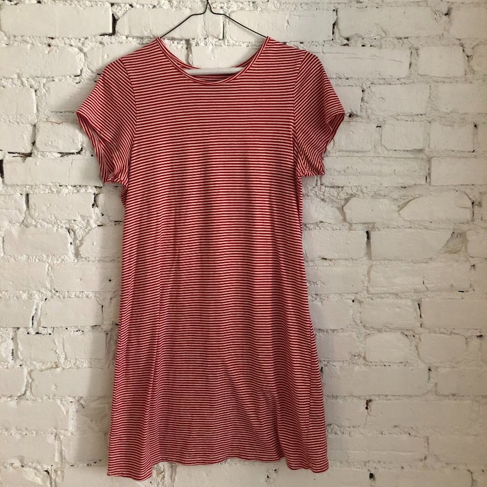 By Corpus Red and White Striped Skater Dres